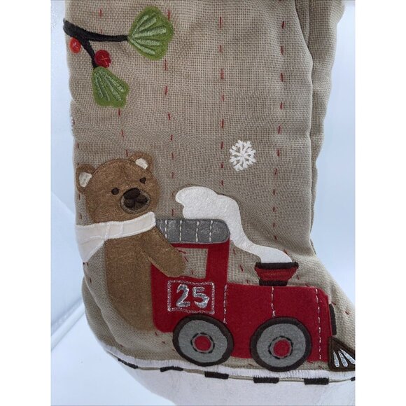 Pottery Barn Kids Finn Bear on Train Christmas Stocking Holiday Xmas Quilted - Picture 2 of 15